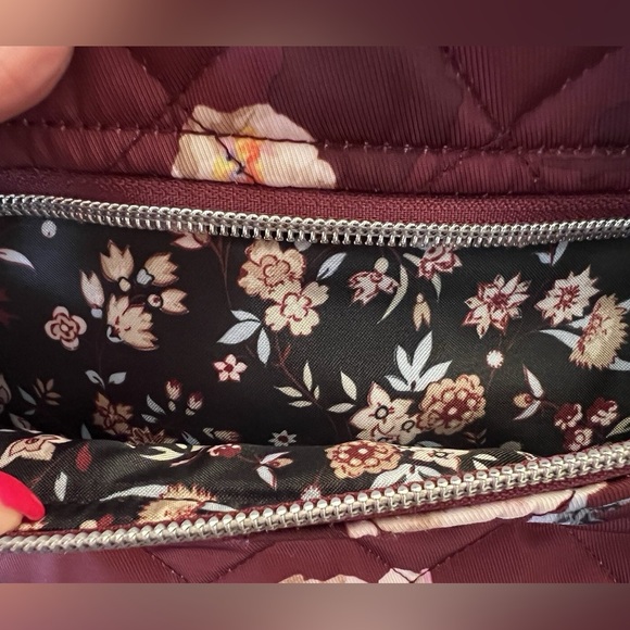 🌸 Quilted Floral Backpack – Burgundy Multi Pocket Travel/Everyday Bag/small 🌸 - Picture 10 of 14